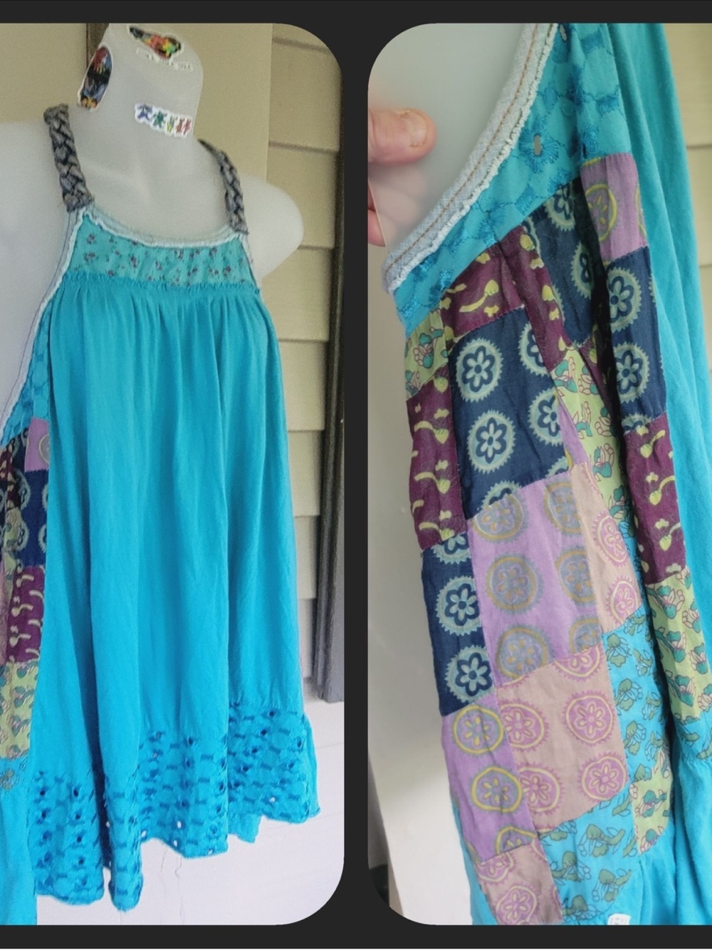 Vintage Free People Boho Patchwork Eyelet Tunic S